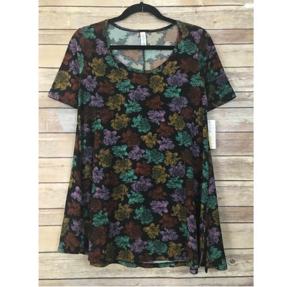 NWT Lularoe Perfect T shirt Women's XXS 2XS Black Floral Swing Top Tee LLR NEW
